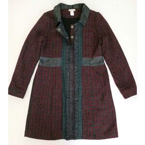 Lulumari Red/Blk/Gray Wool Blend Coat Blk Cotton Denim Lace Trim Sz M/L